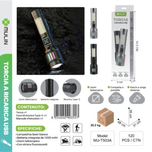 Linterna recargable con zoom telescópico Mulin MU-T503A